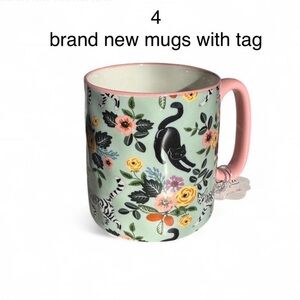 4 Floral and Cat Design Mug - Pink and Green brand new with tag